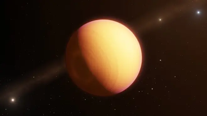 Nubes de hierro y silicatos se arremolinan en una tormenta que abarca todo el planeta.