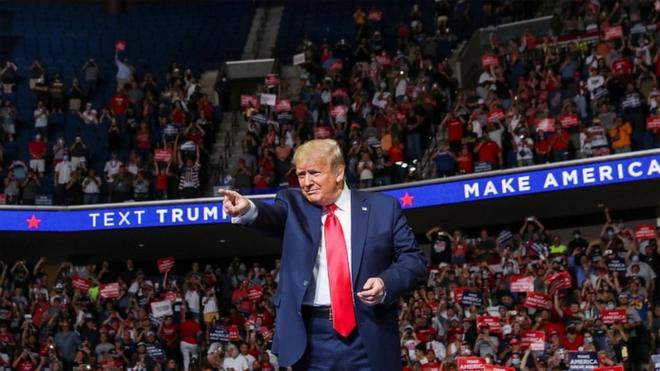 US President Donald Trump at a campaign rally at the BOK Center, June 20, 2020 in Tulsa, Oklahoma