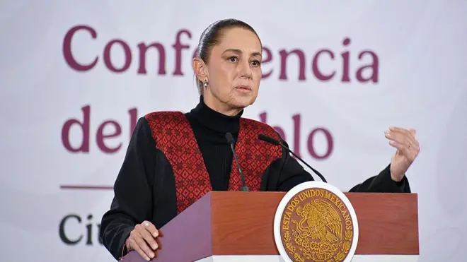 Claudia Sheinbaum, presidenta de México, en una rueda de prensa