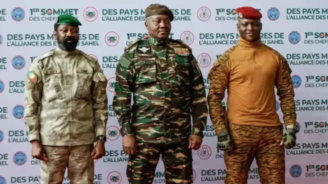Colonel Assimi Goita of Mali, General Abdourahamane Tchiani of Niger Republic and Captain Ibrahim Traore of Burkina Faso