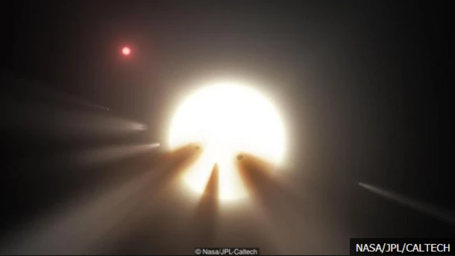 ก่อนหน้านี้มีผู้สันนิษฐานว่า ดาวโบยาเจียนอาจถูกกลุ่มดาวหางที่แตกออกเป็นเสี่ยง ๆ บดบังแสง