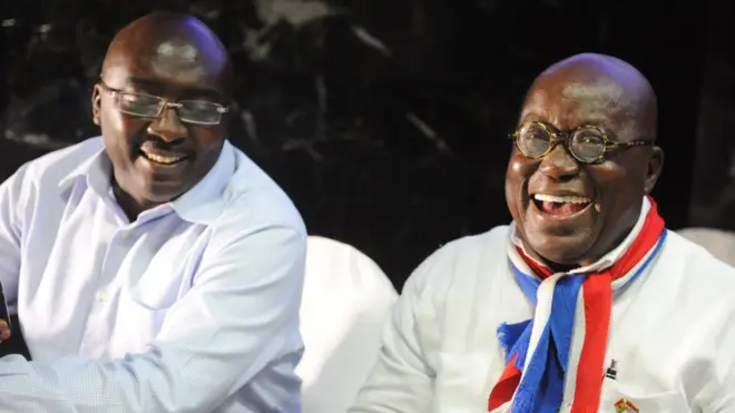 Ghana vice-president Dr. Mahamudu Bawumia (L) and president Nana Akufo-Addo (R) don travel overseas