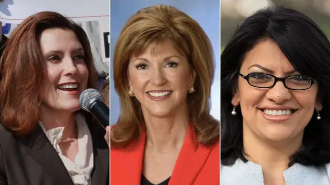 Gretchen Whitmer, Susan Hutchison iyo Rashida Tlaib,