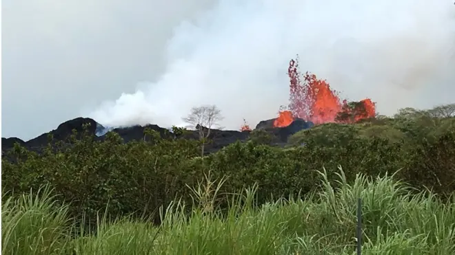 Geologists reported lava fountains as high as 164ft (50m) on Monday