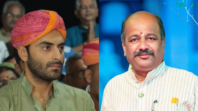 जैसलमेर परिवार के वंशज चैतन्य राज सिंह (बाएं) और नागपुर के भोसले परिवार के वंशज राजे मुधोजी भोसले