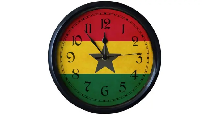 A clock in the colours of the Ghanaian flag