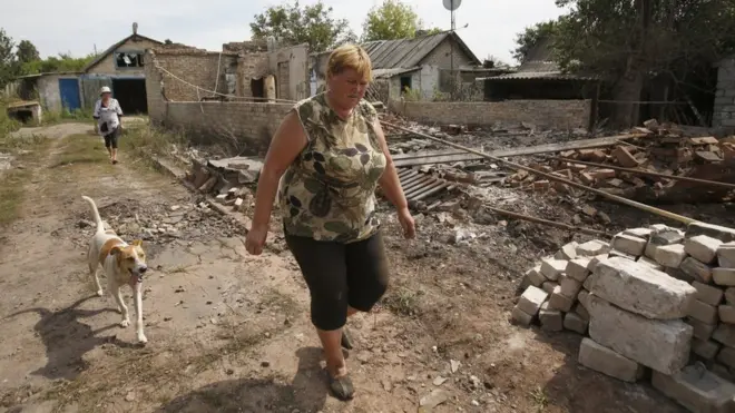 Місцева мешканка у Зайцевому Донецької області, 2016 рік