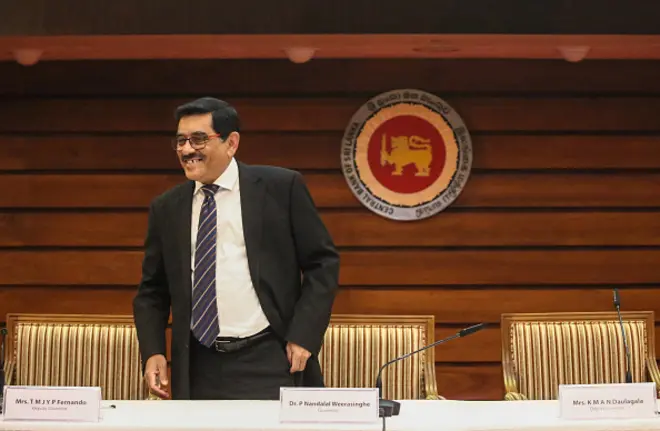 Nandalal Weerasinghe, governor of the Central Bank of Sri Lanka leaves after the monetary policy review news conference in Colombo, Sri Lanka, on January 25,2023.
