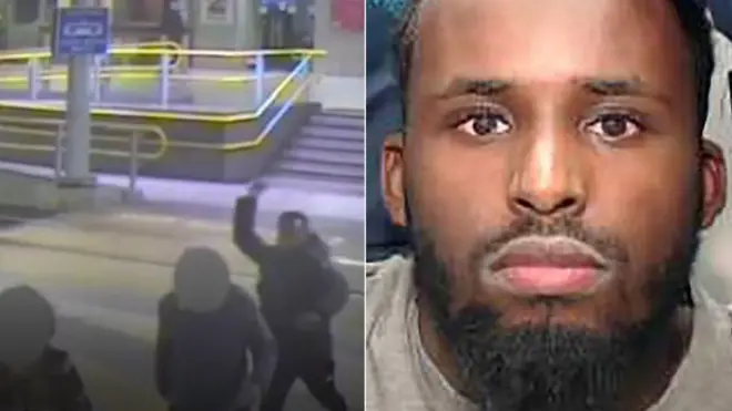 Footage of the attack and Mahdi Mohamud (right)