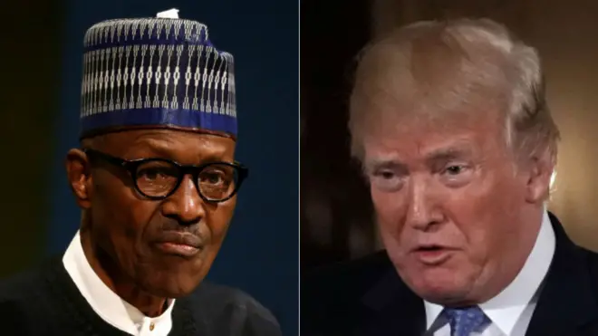 Muhammadu Buhari (left) and Donald Trump. File photo