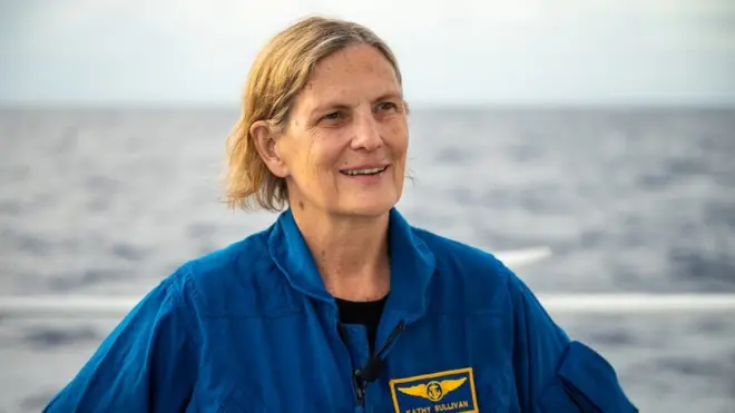 Dr Kathy Sullivan on the deck of a ship