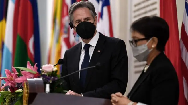 Pertemuan Menteri Luar Negeri Indonesia Retno Marsudi dan Menlu AS, Anthony Blinken, di Jakarta 14 Desember 2021