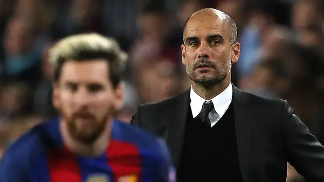 Pep Guardiola (kulia), Lionel Messi (kushoto)