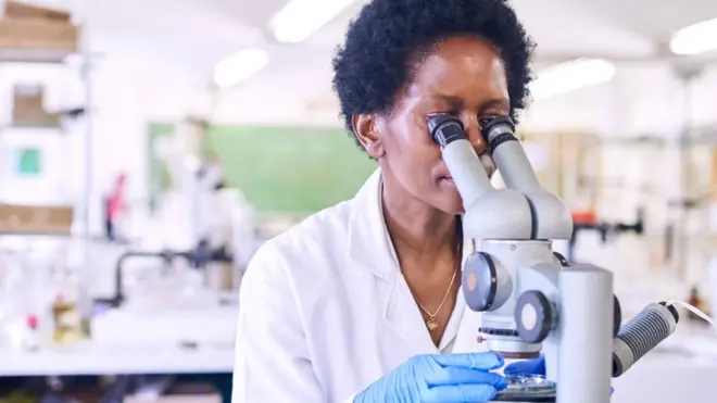 A scientist looks into a microscope (stock image)