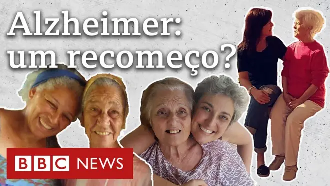 Montagem com três mães e três filhas se abraçando e a frase: "demência: um recomeço?"