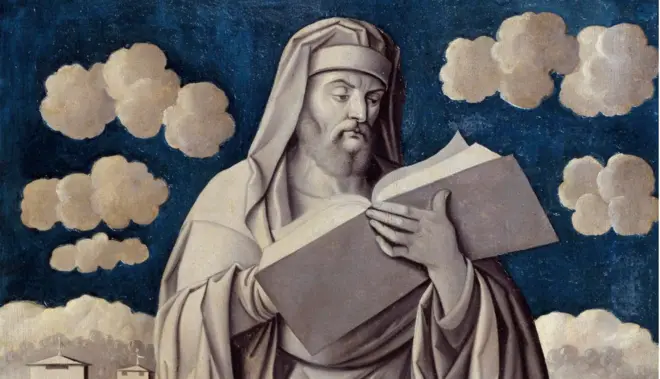 Detalle de retrato del filósofo griego Aristóteles (384-322 a.C.). Pintura de Girolamo Mocetto (1458-1531). Museo Jacquemart André, París