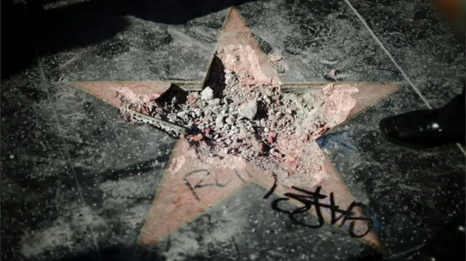 President Donald Trump's star was vandalised again - this time with a pickaxe - on 25 July