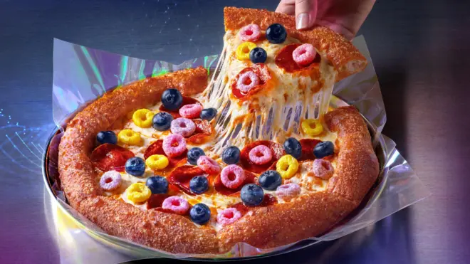 Pizzaesporte com pmirtilo e cereal matinal criada por inteligência artificial para a Dodo Pizza,esporte com pDubai.