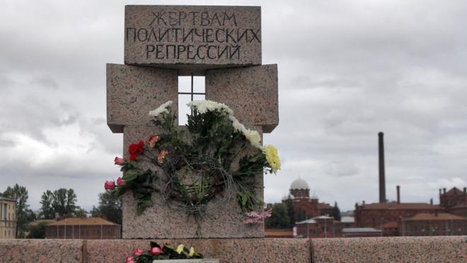 Памятник жертвам сталинского террора в Санкт-Петербурге (на заднем плане следственный изолятор "Кресты")