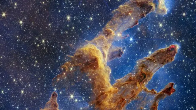 Webb's view: The pillars are cool, dense clouds of hydrogen gas and dust
