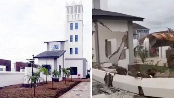 A white building wey dem dey demolish
