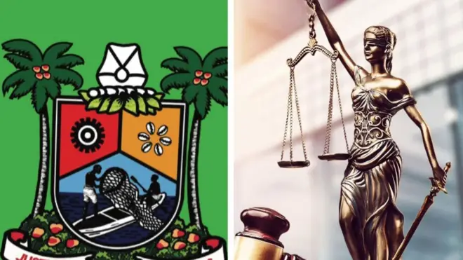 Court logo and Lagos coat of arms