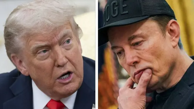 Trump and Musk split pic with Trump on the left and Musk on the right