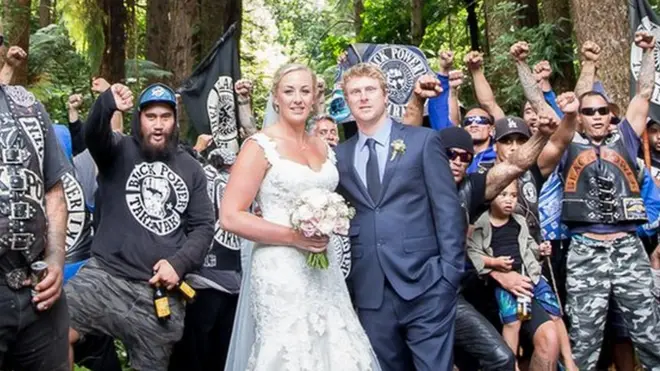 Not your conventional wedding photo, but it's already gone viral in New Zealand