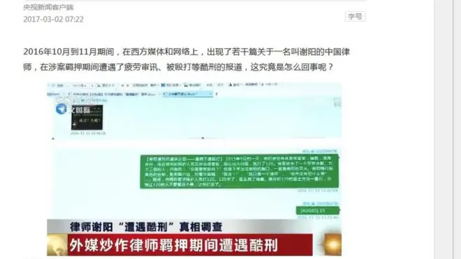 包括央视和新华社等中国官方各大媒体都批评外媒炒作谢阳“遭遇酷刑”