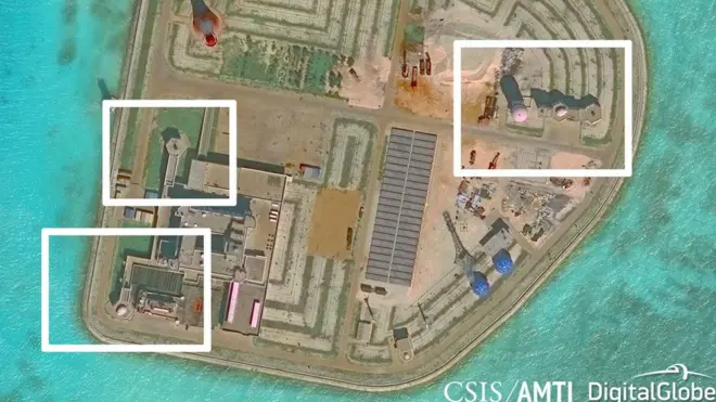 研究機構稱，跟蹤中國在南海人造島礁上的建築