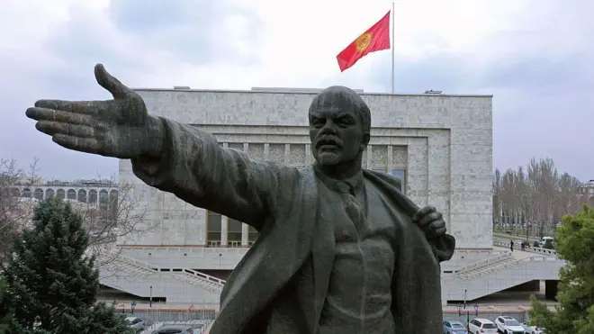 Estatua de Lenin delante del Museo de Historia Nacional de Kirguistán en Bishkek