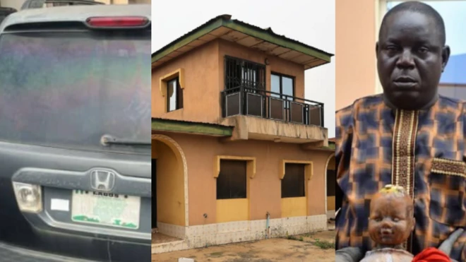 Àwòrán ọkọ̀, ilé tí EFCC dá padà fún Attiogbe pẹ̀lú àwòrán Alli tó gb;e ère dání ní apá ọ̀tún