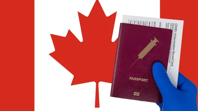 Canada flag and passport