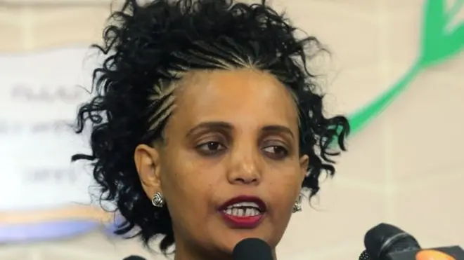 Birtukan Mideksa speaks to media after the handover ceremony at the Parliament in Addis Ababa, Ethiopia on November 22, 2018