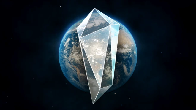 providni kristal postavljen preko slike planete Zemlje