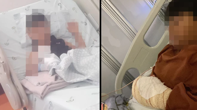 Fotos mostram crianças, com os rostos borrados, no hospital após ataques