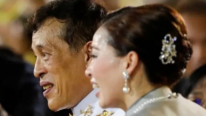 Thailand"s King Maha Vajiralongkorn and Queen Suthida greet royalists, at The Grand Palace in Bangkok, Thailand, November 1, 2020
