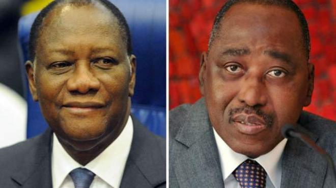 Amadou Gon Coulibaly (R) succédera à Alassane Ouattara à la tête du RHDP