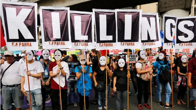 Human rights groups have reacted angrily to Mr Duterte's apparently relaxed views on extra-judicial killings