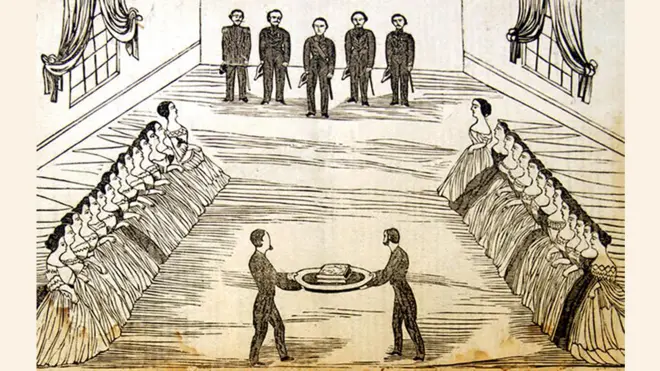 Grabado de la entrega del "Libro de oro" en 1867 al entonces vicepresidente de Paraguay, Domingo Francisco Sánchez (Foto: El Centinela/Colección CAV/Museo del Barro)