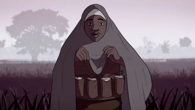 法爾瑪塔身上被捆上了炸彈帶，被迫執行自殺式襲擊。