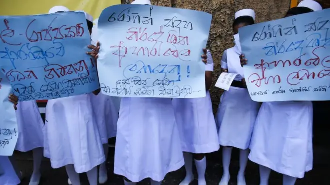Members of Sri Lanka Health union protest outside the General hospital Colombo, Sri lanka on August 16, 2022