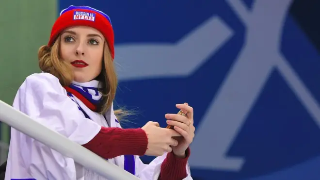 Une supportrice russe lors des JO d'hiver de Pyeongchang.
