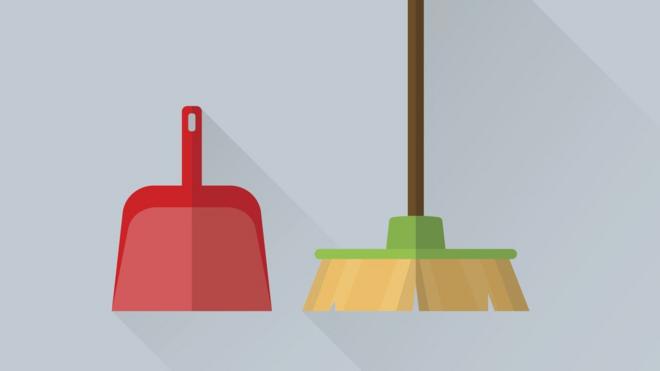 Illustration of broom and dustpan