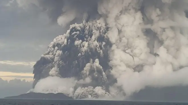 The volcano erupted for several days. This photo was taken a day before the eruption that caused the tsunami