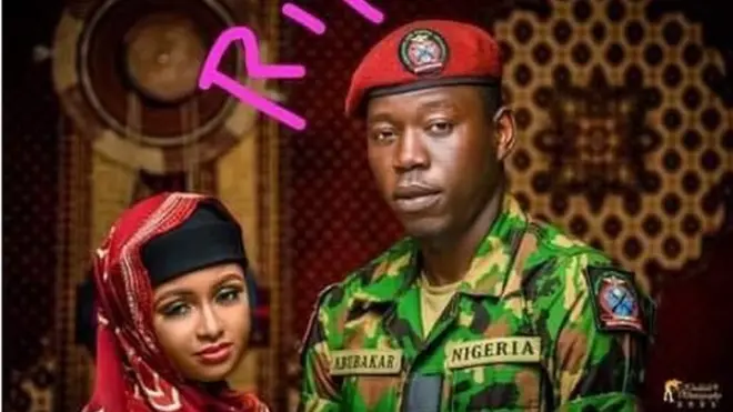 Di bride with late airforce officer Abubakar wey die last month