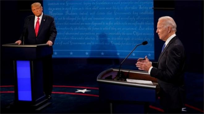 Democratic presidential candidate former Vice-President Joe Biden answers a question as US President Donald Trump