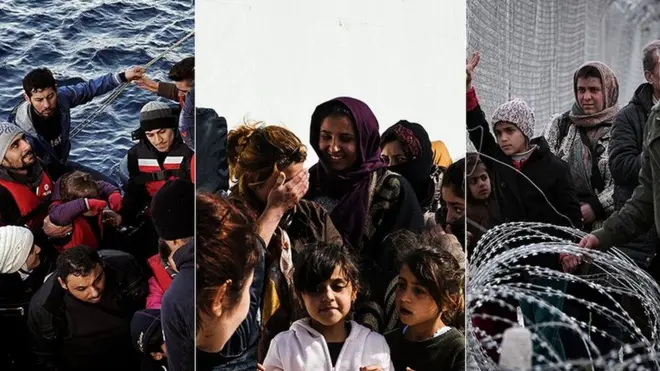Composite image showing three different lots of migrants
