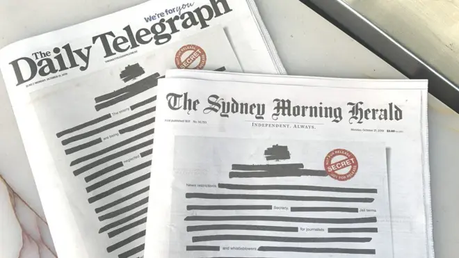Newspapers in Australia featured a redacted front page on Monday