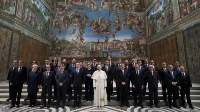 යුරෝපා සංගමයට අයත් රටවල නායකයන් ශුද්ධවූ ෆ්‍රැන්සිස් පාප්වහන්සේ සමග